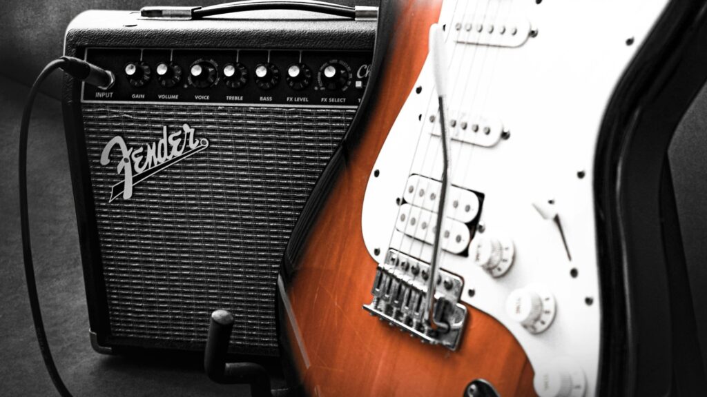 Elektrische gitaar set met versterker en kabel, voorbeeld van elektrische gitaar set voor beginners