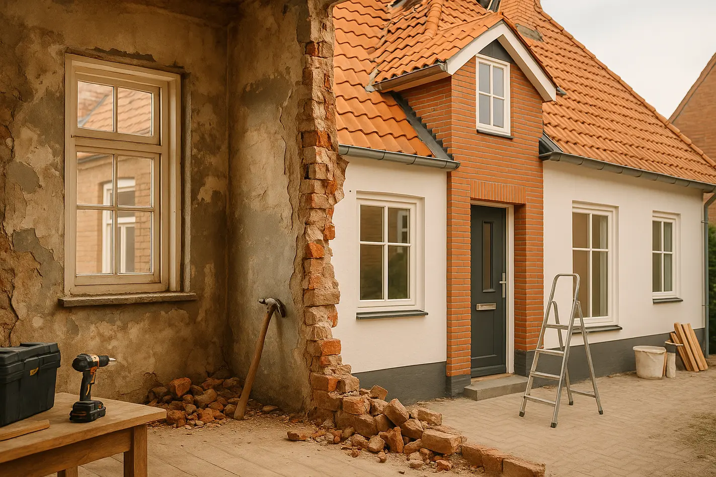 Half-gerenoveerd huis met oude en moderne delen